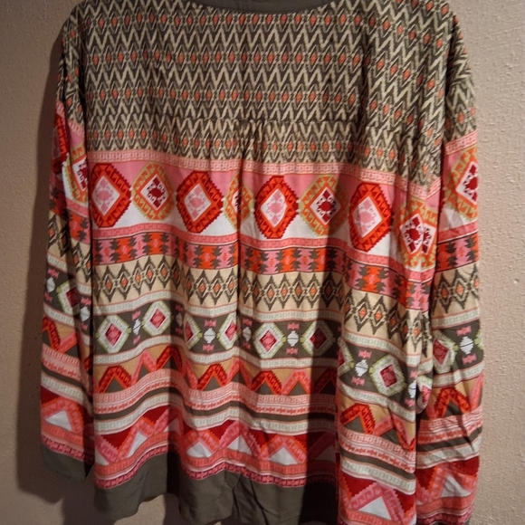 Ruby Rd. Womans V Neck Button Down Aztec Colorful Tie Waist Blouse Top 3X - Picture 8 of 8